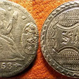 1853 seated liberty quarter love token