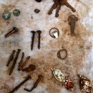 Finds from around my driveway and pecan trees. Including my 1953 ONE CENT penny.