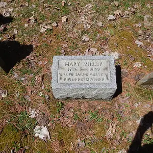 Mary Miller, wife of Frederick Miller. New stone next to original sandstone head stone. Original headstone is broken.