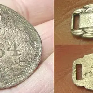 Coat check token for North Ave. Casino and "forget-me-not" bracelet link