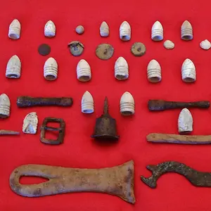 I combined the finds from 2 U.S. Infantry camps into one box. The iron candlestick holder in the center is the best find.
