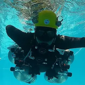 Sidemount setup for a long exploration dive or deep multi gas, 4 x 80's. I always use a scooter with 4 sets. A rebreather would be better...