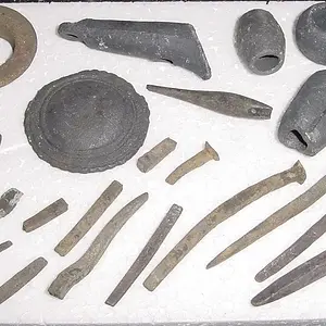 OTHER JULY 5TH FINDS - ROSETTE - OLD FISHING NET WEIGHTS - BRASS SAIL GROMMETS - BRONZE SHIP/BOAT NAILS/SPIKES