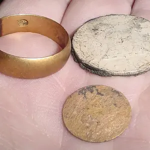 SEPT.12TH - OLD BEACH HUNT KEEPERS - HUGE OLD GOLD BAND - FRANKLIN HALF AND AN INDIAN HEAD PENNY