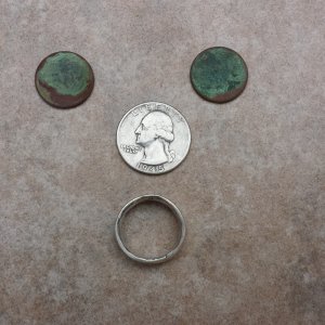 20151024 161159  Honey Hole Notables  1945 Quarter, 2 whetas 1940 & 44D and SIlver ring made from a coin.