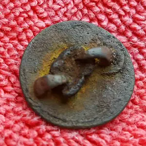 Back side of 18th century bridle boss with a bit of leather still attached; creek find