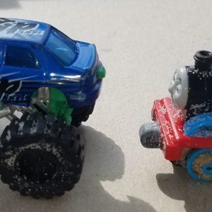 20160705 4x4 car and Thomas the Train both found in the Biloxi dry sand with the Bounty Hunter Quick Silver.