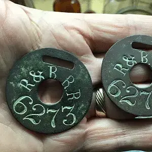 Rutland & Burlington RR luggage tags (c. 1849-1869).