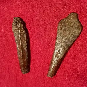 Early 1700s pewter spoon handles.  The one on the right has a makr's mark on it; if you have any info on the maker please pm me.