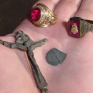 CAPE -JULY 30TH - 10K 1964 CLASS RING - 10K 1965 CLASS RING - SILVER CROSS - MERCURY DIME
