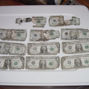 MONEY FROM FLA. MONEY CLIP - $100 - ENOUGH OF EACH WAS THERE TO GET EXCHANGE FROM BANK