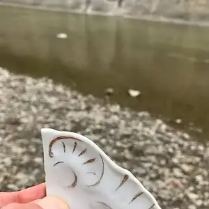 Hand painted plate plate edge found on the Chagrin river in northeast Ohio.