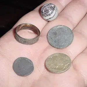 OLD MARBLE - SILVER RING - 1944 QUARTER - 1925 MERC - NO DATE BUFFALO WITH D MINT MARK