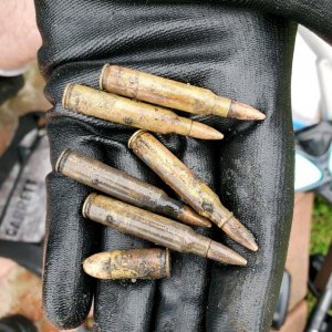 LIVE AMMO FOUND ON 10/8 ON CAPE COD IN THE WATER AND TURNED OVER TO POLICE - THE DAY BEFORE I RECOVERED OVER TWICE AS MUCH AMMO AND 3 - 50 ROUND MAGAZ