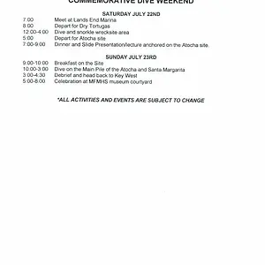 Dive weekend schedule