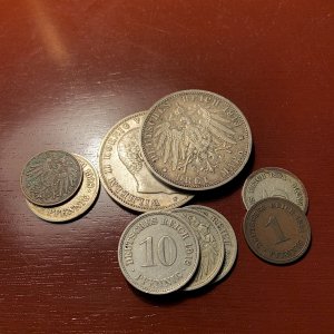 1913 Pre WW1 Imperial German pocket change. 

6 marks and 47 pfennigs.