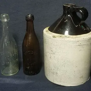 Jug and Two 19th C. Blob Bottles