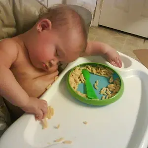 Crashed - crashed in her dinner