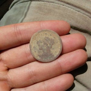 1851 Large Cent - I found this beauty at a housesite where there was no trace of human occupation.  

For the whole story, follow the link below:

htt