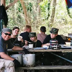 Survival Training - Wreckdiver feeding members of the Florida Civil Air Patrol some of his world famous Bambi (Venison), Chili during a three day basi