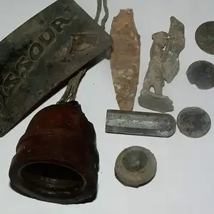 My First Buckle - Missouri Belt Buckle, Lead Soldier and early 1900's Valve Cap