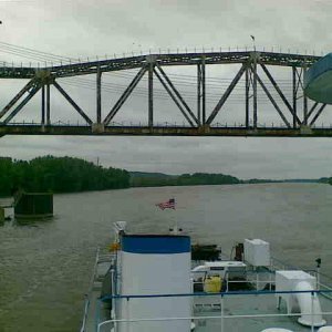 lift bridge - A picture looking out behind the boat after clearing a lift bridge on the Illinois river