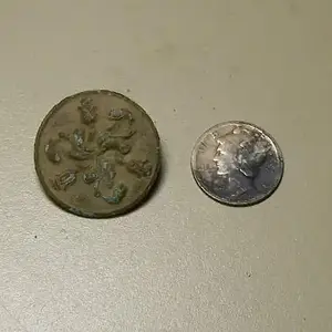 Flower Button and Mercury Dime - 1920 dime and 1790-1820? button. Extra Rich Superfine