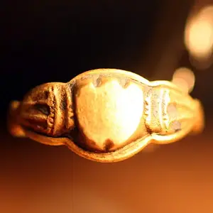 Colonial Gold Shield Ring - Not sure about the date for this, I'm guessing 1600-1750. A beautiful find. it is constructed of 2 pieces, the ring, and t