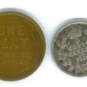 1916 Canadian 5 cent and 1909 VDB penny