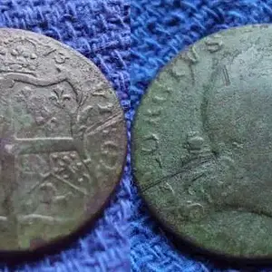 1773 Virginia Halfpenny - found at an old farm in NW Ohio, made the banner as well