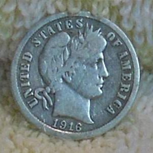 1916 Barber Dime - Found at the 1880 Myrtle School site.