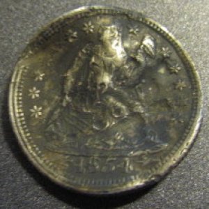 One beat up 1854 w/arrows seated dime.