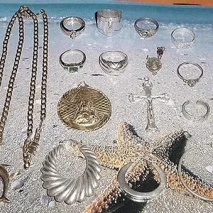 GOLD & SILVER FROM ANOTHER FLORIDA TRIP - DOLPHIN PENDANT AND CHAIN WERE 18K AND WEIGH A LITTLE OVER AN OUNCE-RING TOP LEFT IS 14K W/DIAMONDS - LG MED
