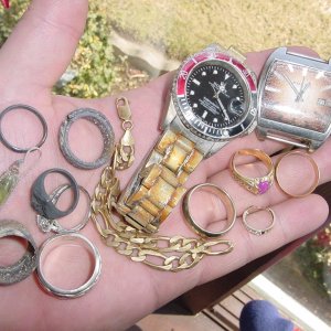 GOLD & SILVER AND COUPLE OF WATCHES FROM ANOTHER FLA. TRIP - ALL FROM WATER 
(CZ21)