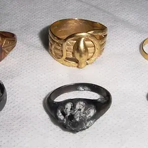 3 OLD GOLD -
1946 CLASS RING 
HANDMADE SNAKE RING 
1897 22K BAND