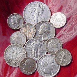 SMALL SAMPLE OF SOME SILVER COINS FOUND LAND HUNTING - THE STANDING LIBERTY QUARTER IS A 1918/17 - S - FOUND AT AN OLD STREET MEDIAN WHERE THERE WAS A