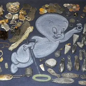 CAPE COD FINDS FROM JULY 3RD HUNT -
3 GOLD RINGS - SILVER TOE RING 
SILVER QUARTER AND A SILVER DIME