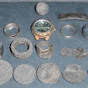 SILVER & GOLD FROM AUG. CAPE COD TRIP = 14K-1915 BAND, 14K THIN BAND , 4 SILVER RINGS , SILVER ID BRACELET PLATE, 3 SILVER EARINGS , 5 MERCURY DIMES, 
