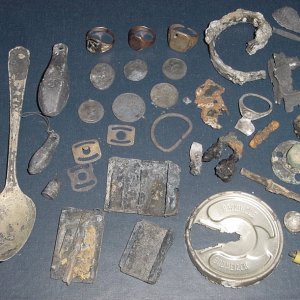 NOV.11TH COLD WATER FINDS - 2 OLD GOLD RINGS - SILVER RELIG.MED. AND MERC DIME - BEST OF THE FINDS
