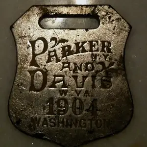 1904 Presidential Candidate Watch Fob, Silver plated, Alton Parker of NY and Henry Gassaway Davis, Elkins WV