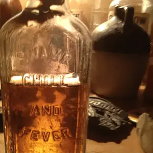Swamp Fever and Chill Tonic
Park Hill, OK
Dug along with buggy steps, McCormick medal, Mrs. Smiths Blueing, and brouche
Cherokee Co
Blacksmith shop lo