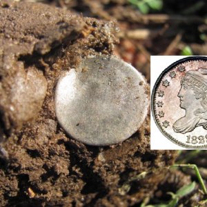 3/18/13 ~ My first ever Capped Bust Silver after 12 yrs of detecting. A half-dime.