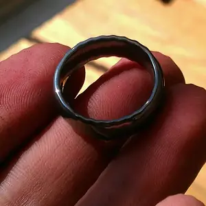 Tungsten ring found under water in a little stream.