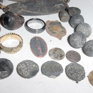 KEEPERS FROM HUNT - 2 GOLD RINGS - A TUNGSTEN CARBIDE RING - SILVER QUARTER - 5 SILVER DIMES AND A BUFFALO
