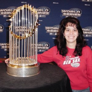 MY GIRLFRIEND WITH THE 2004 RED SOX WORLDSERIES TROPHY