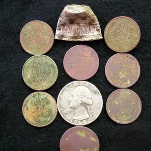 1964 Washington, Wheats, Buffalo nickel, aluminum thimble