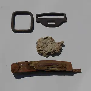 The 2 relics on top came from a 1851 Dragoon Sword Belt rig at a U.S. Infantry/Cavalry camp in Sept. 2013. The relic on the top right is a belt keeper