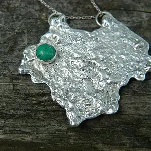 Abstract sterling silver and malachite pendant