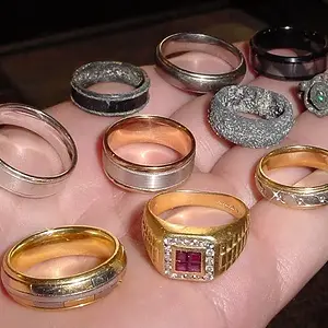 RINGS FROM BAHAMA TRIP - PLATINUM 950 & 750 (18K) BAND, 14K RUBY & DIAMOND RING , 2 - 14K WHITE & YELLOW GOLD BANDS,  14K WHITE GOLD BAND, 2 SILVER RI