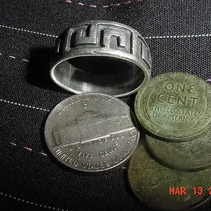 Sterling ring, a War Nickel, and 3 Wheaties